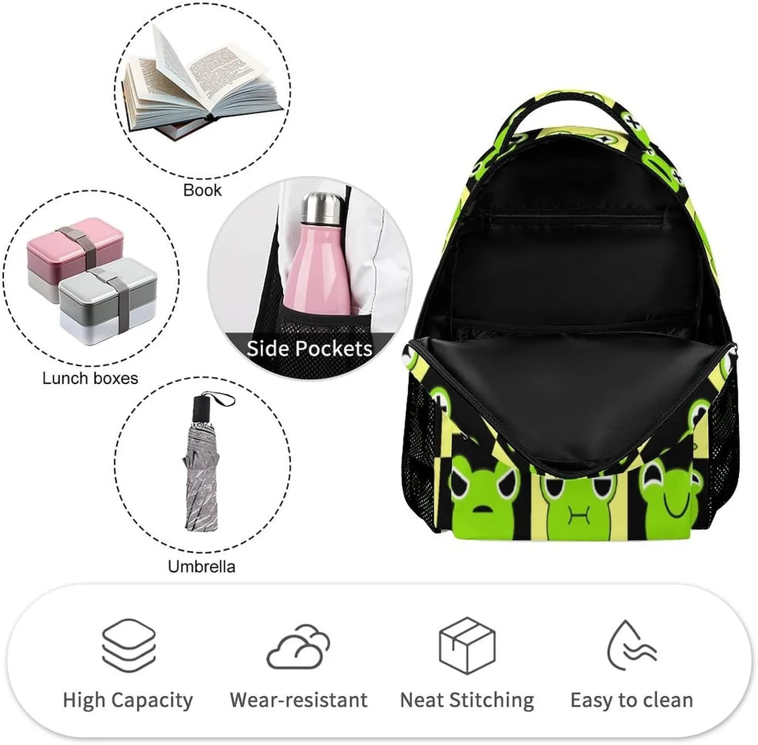 Frog School Backpack for Kids Girls Boys, 16 Inch Cute Frogs Themed Bookbag, Personality School Backpack for Students Children, Lightweight, Large Capacity