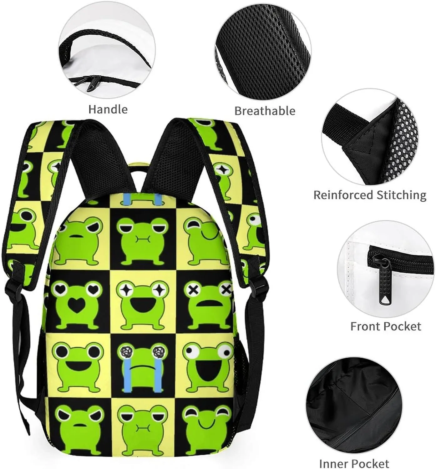 Frog School Backpack for Kids Girls Boys, 16 Inch Cute Frogs Themed Bookbag, Personality School Backpack for Students Children, Lightweight, Large Capacity