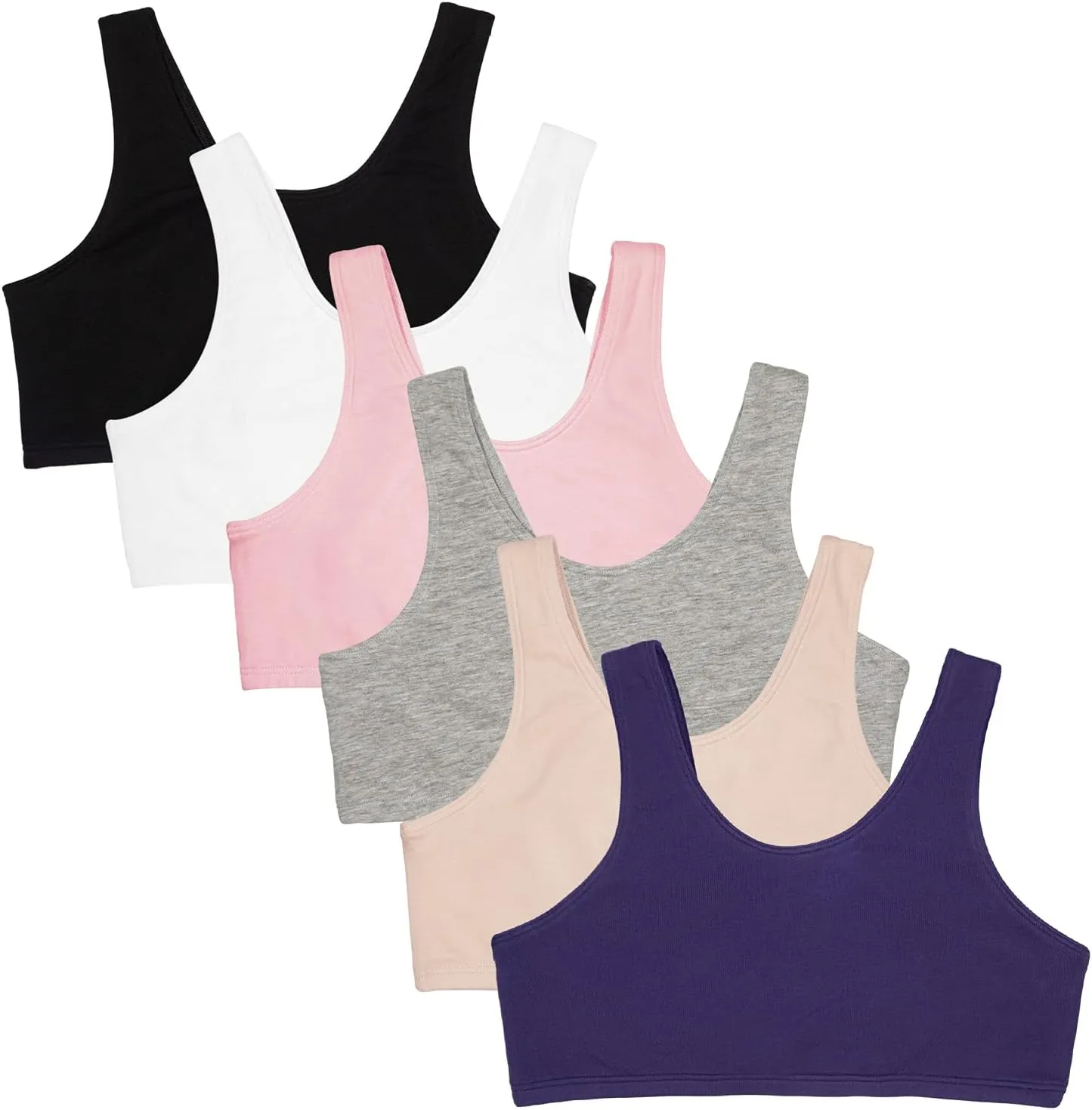 Fruit of the Loom Girls' Multi Cotton Built-Up Stretch Sports Bra Available in 6 Packs