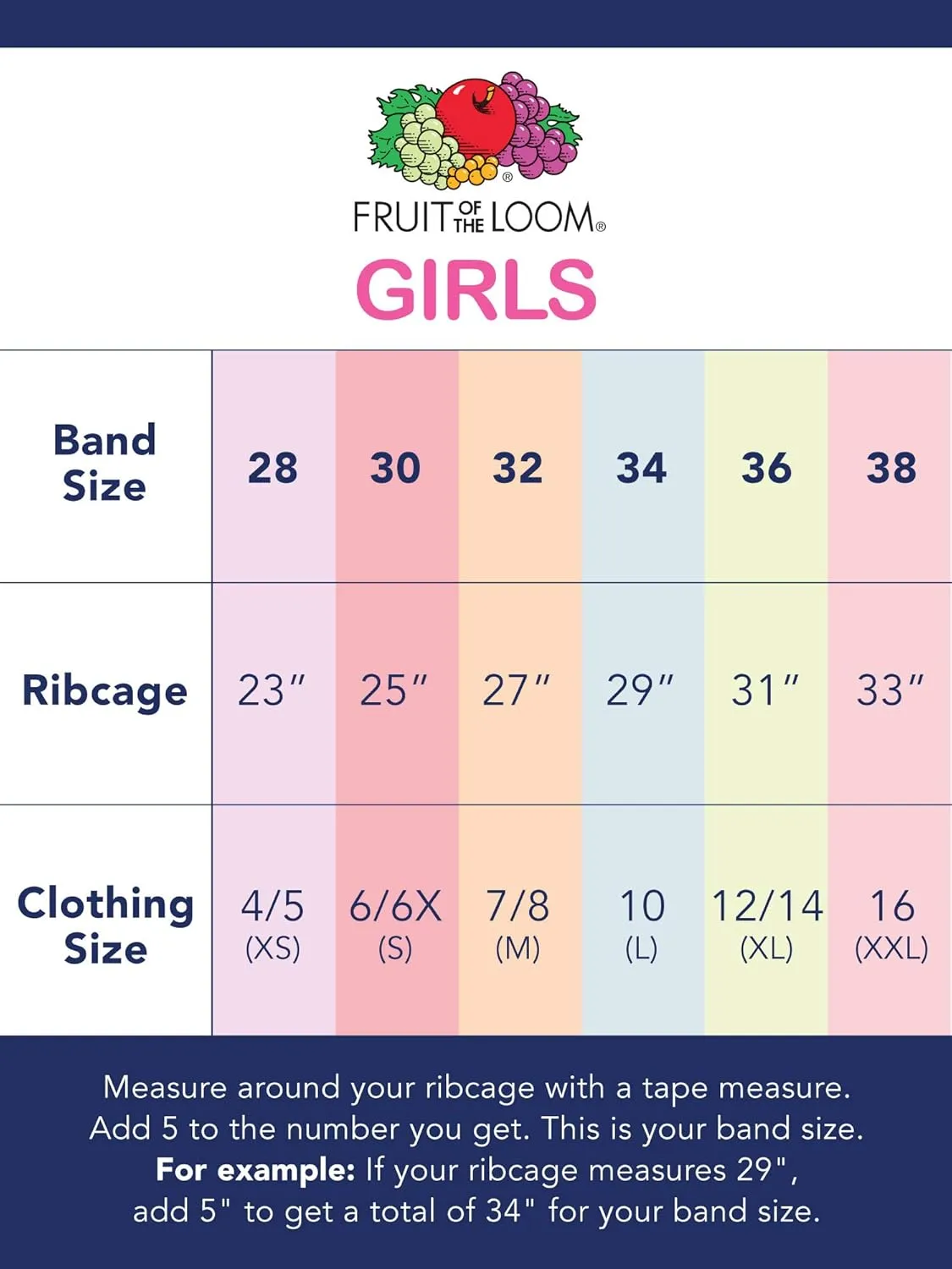 Fruit of the Loom Girls' Multi Cotton Built-Up Stretch Sports Bra Available in 6 Packs