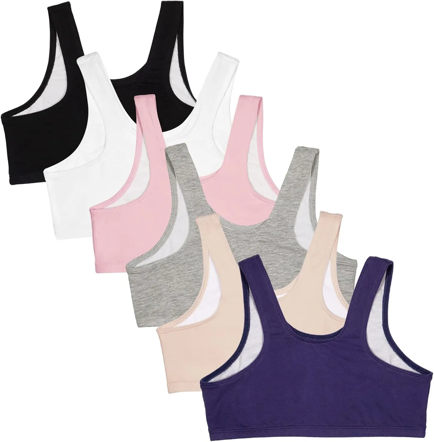 Fruit of the Loom Girls' Multi Cotton Built-Up Stretch Sports Bra Available in 6 Packs