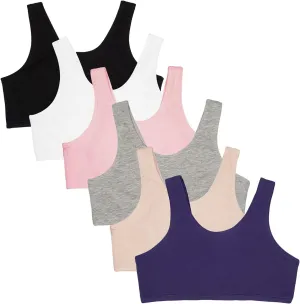Fruit of the Loom Girls' Multi Cotton Built-Up Stretch Sports Bra Available in 6 Packs