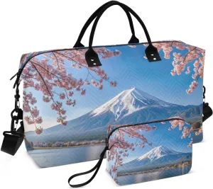 Fuj Moutain Landscape Cherry Duffel Bag for Traveling, Gym Bags with Multiple Interior Pockets for Women Men Toiletry Purse Included 20.5”x 1.9” x 13.8”