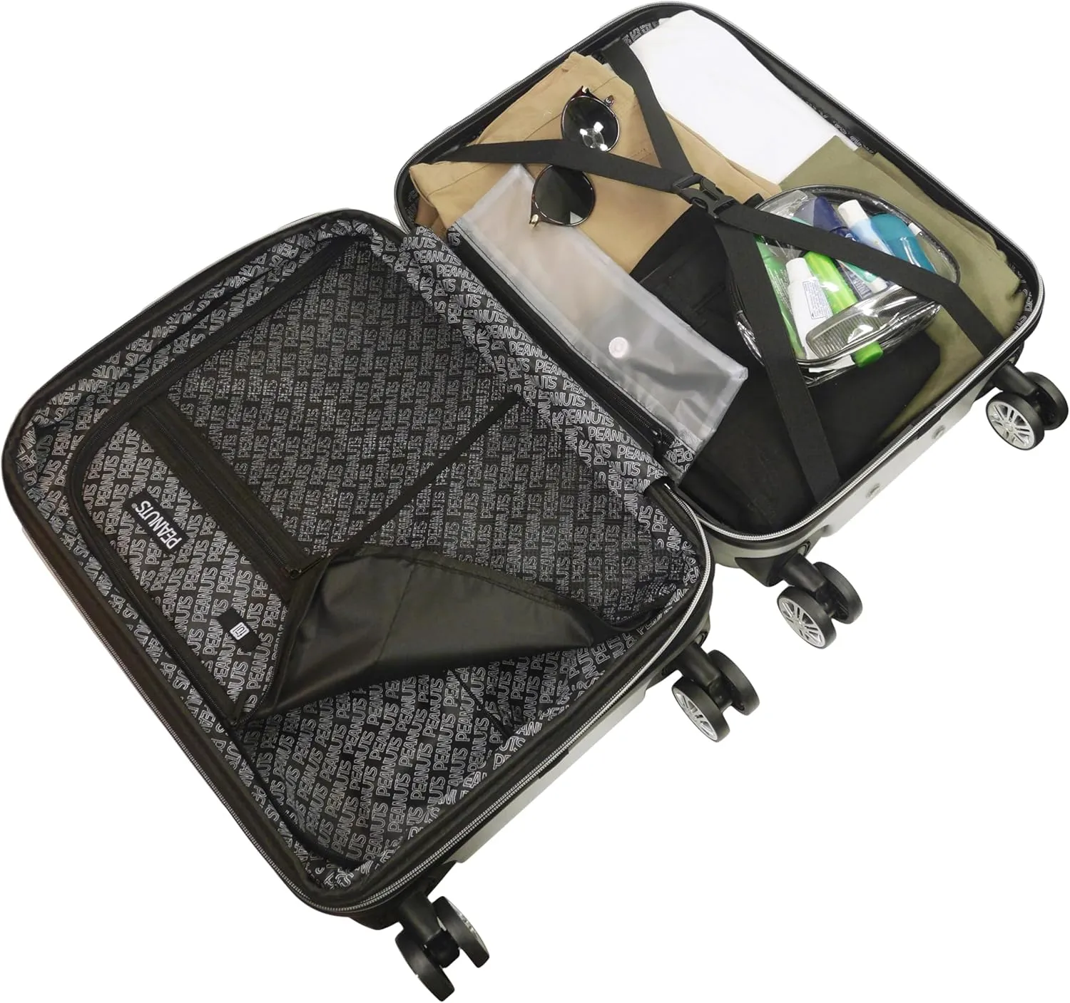 Ful Peanuts 22 Inch Carry On Rolling Luggage, Snoopy and Woodstock Hardshell Suitcase with Wheels, Silver