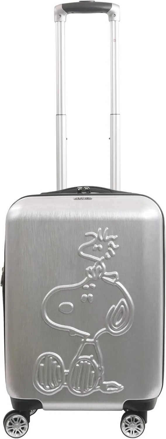 Ful Peanuts 22 Inch Carry On Rolling Luggage, Snoopy and Woodstock Hardshell Suitcase with Wheels, Silver