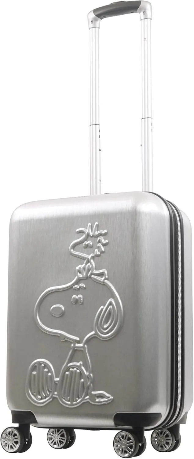 Ful Peanuts 22 Inch Carry On Rolling Luggage, Snoopy and Woodstock Hardshell Suitcase with Wheels, Silver