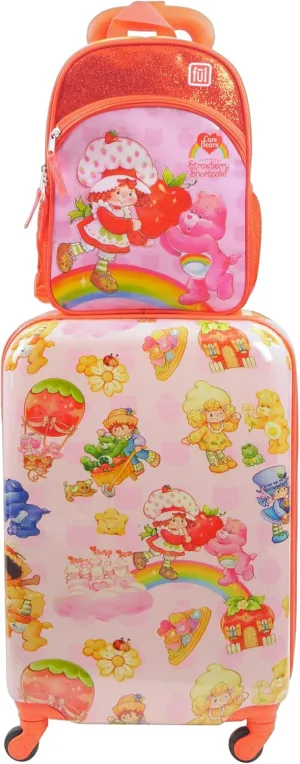 FUL Strawberry Shortcake and Care Bears 2-Piece Travel Luggage Set, 22 in Carry On Suitcase and Book Bag