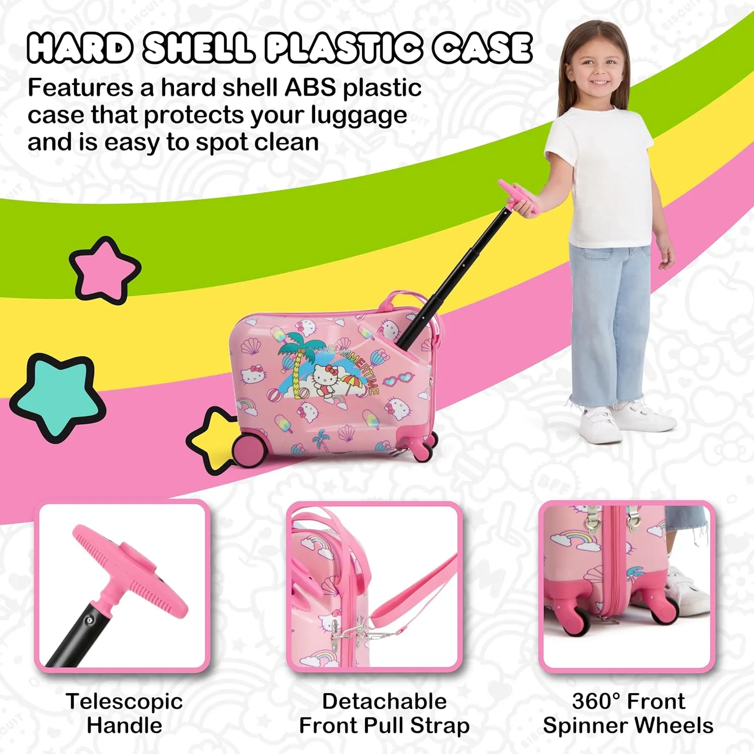 FUL Unisex Kid's Hello Kitty 21 Inch Carry On Luggage, Hardshell Rolling Suitcase with Spinner Wheels, Pink, 19 Inch