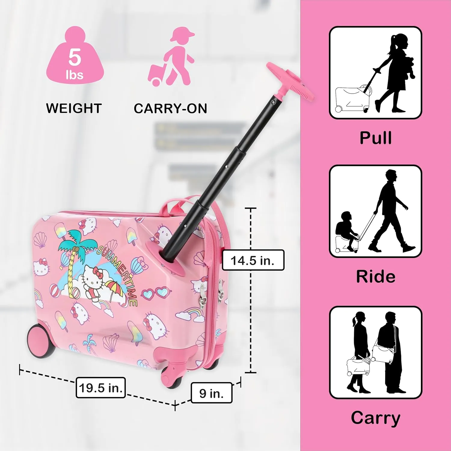 FUL Unisex Kid's Hello Kitty 21 Inch Carry On Luggage, Hardshell Rolling Suitcase with Spinner Wheels, Pink, 19 Inch