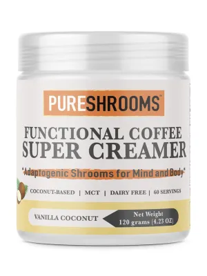 Functional Coffee Super Creamer - Vanilla - Coconut Milk Powder, MCT, Organic Lion’s Mane, Reishi & Cordyceps. Dairy-free, Plantbased, Made in Ontario CA (Vanilla, 120g / 4.2 oz)