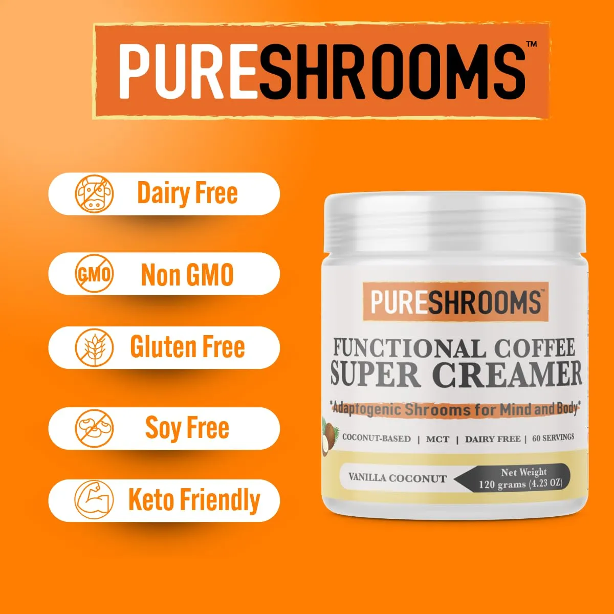 Functional Coffee Super Creamer - Vanilla - Coconut Milk Powder, MCT, Organic Lion’s Mane, Reishi & Cordyceps. Dairy-free, Plantbased, Made in Ontario CA (Vanilla, 120g / 4.2 oz)