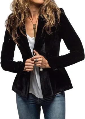 futurino Women's Solid Long Sleeve Velvet Jacket Cardigan Coat with Pocket Coat Future Women's Solid Long Sleeve Velvet