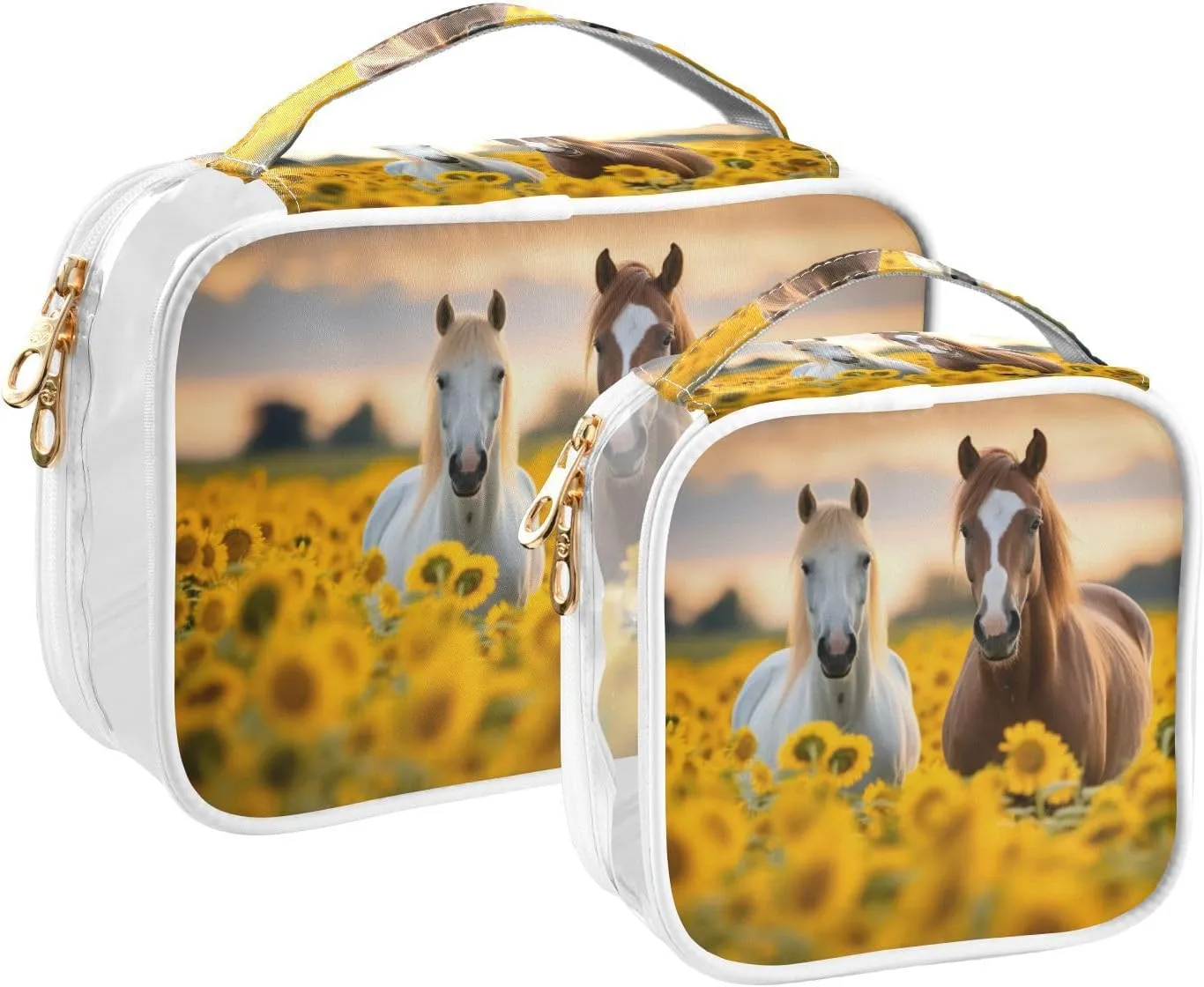 GAIGEO Horse Standing in a Field of Sunflowers Travel Transparent Bag, Travel Bag Cosmetics, Cosmetic Travel Accessories, 2 Pack
