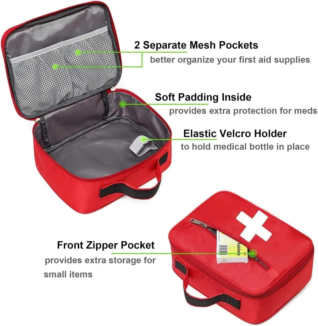 Gatycallaty First Aid Bag Empty Emergency Treatment Medical Bags Multi-Pocket for Home School Office Car Traveling Hiking Trip Daycare (LARGE -RED)