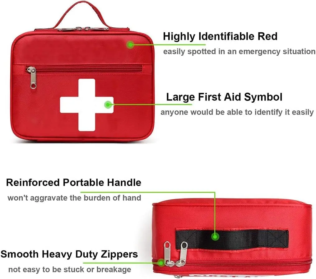 Gatycallaty First Aid Bag Empty Emergency Treatment Medical Bags Multi-Pocket for Home School Office Car Traveling Hiking Trip Daycare (LARGE -RED)