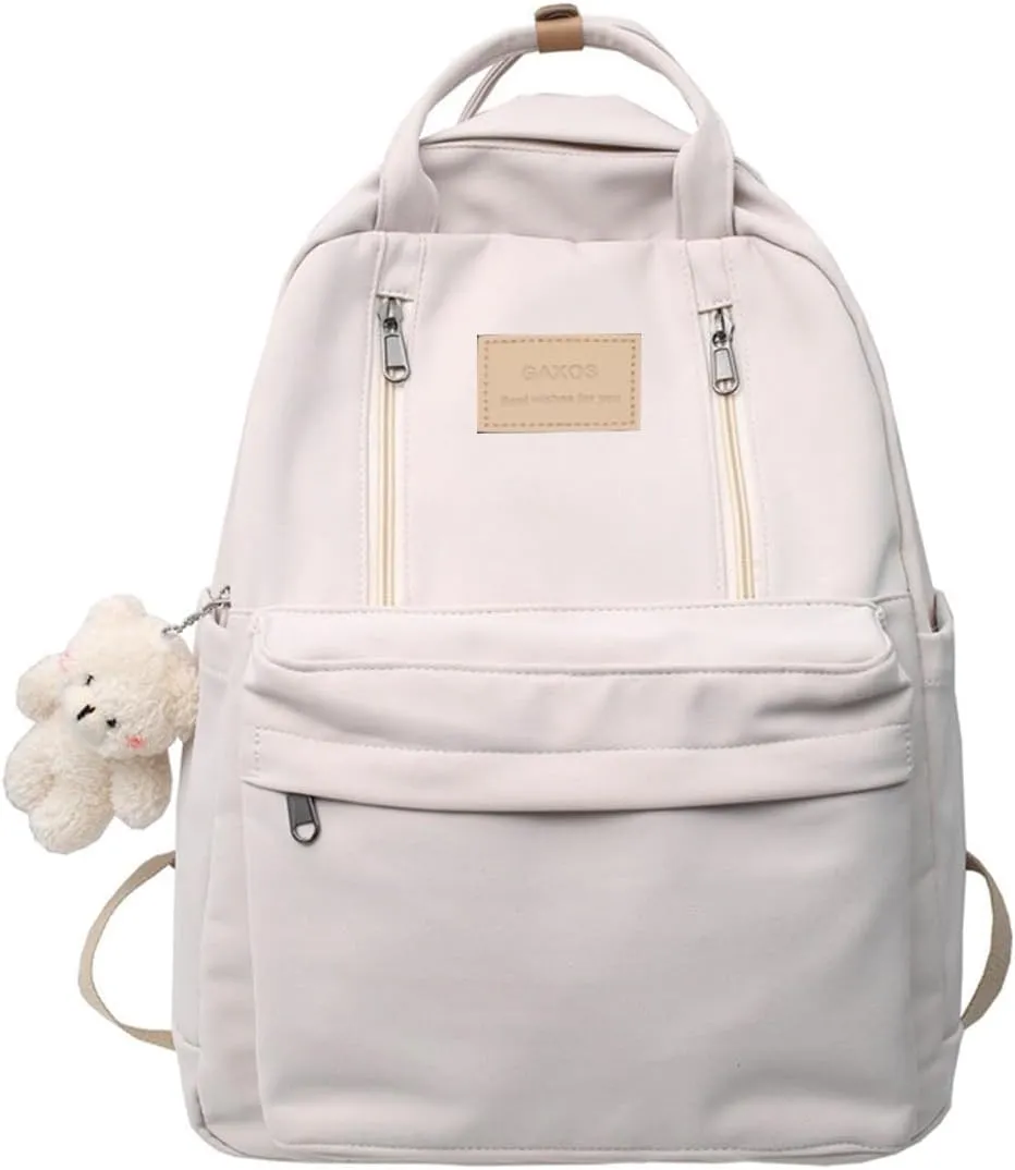 GAXOS Cute Backpack for School Aesthetic Backpack Purse for Women Girls White Book Bag Korea Style Bookbag