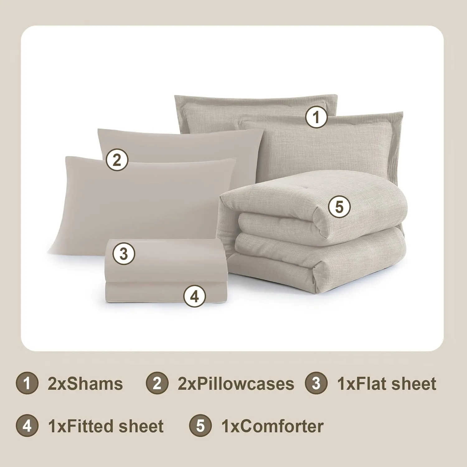 Geniospin King Size Comforter Set- 7 Piece Ivory Textured King Bedding Set, Soft Solid Bed in a Bag for All Season, King Comforter Set with Sheets(Ivory,102''x90'')