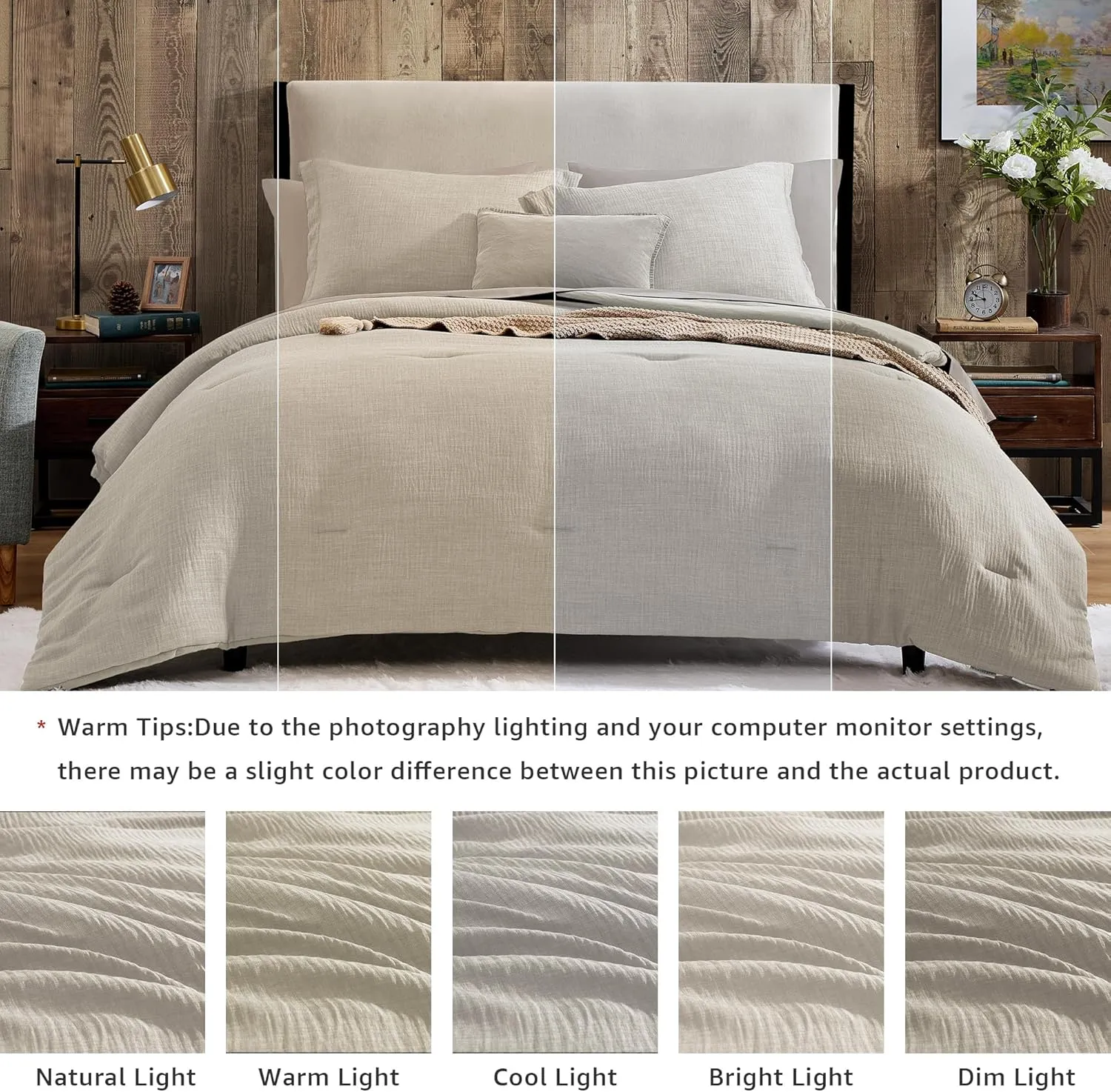 Geniospin King Size Comforter Set- 7 Piece Ivory Textured King Bedding Set, Soft Solid Bed in a Bag for All Season, King Comforter Set with Sheets(Ivory,102''x90'')