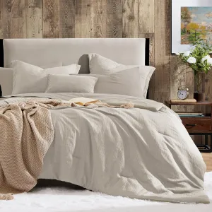 Geniospin King Size Comforter Set- 7 Piece Ivory Textured King Bedding Set, Soft Solid Bed in a Bag for All Season, King Comforter Set with Sheets(Ivory,102''x90'')