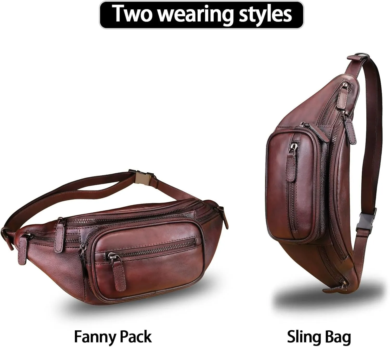 Genuine Leather Fanny Pack for Women and Men Leather Waist Bag Fashion Sling Bag Shoulder Crossbody Bag Sling Backpack (Coffee)