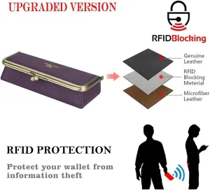 Genuine Leather Fashion Glasses Case - RFID Blocking, Fashion Pencil Bag with Kiss Lock, Coin Purse for Women