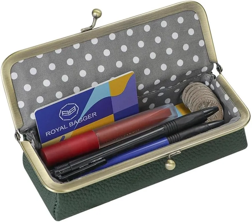 Genuine Leather Fashion Glasses Case - RFID Blocking, Fashion Pencil Bag with Kiss Lock, Coin Purse for Women