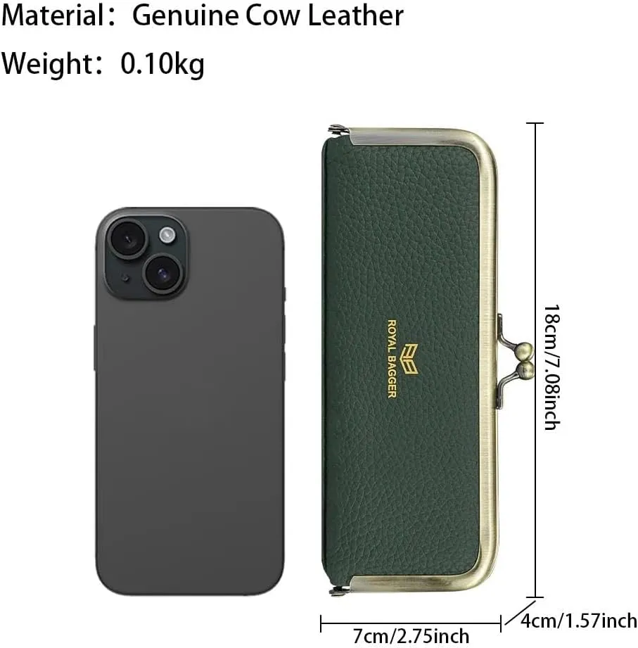 Genuine Leather Fashion Glasses Case - RFID Blocking, Fashion Pencil Bag with Kiss Lock, Coin Purse for Women