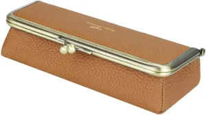 Genuine Leather Fashion Glasses Case - RFID Blocking, Fashion Pencil Bag with Kiss Lock, Coin Purse for Women