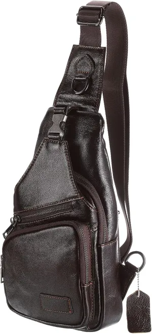 Genuine Leather Small Sling Bag - 6.69"x12.6" (LXH) Good for Men and Women Hiking Travel - Multipurpose Casual Small Packs Crossbody Chest Bag Backpack Coffee