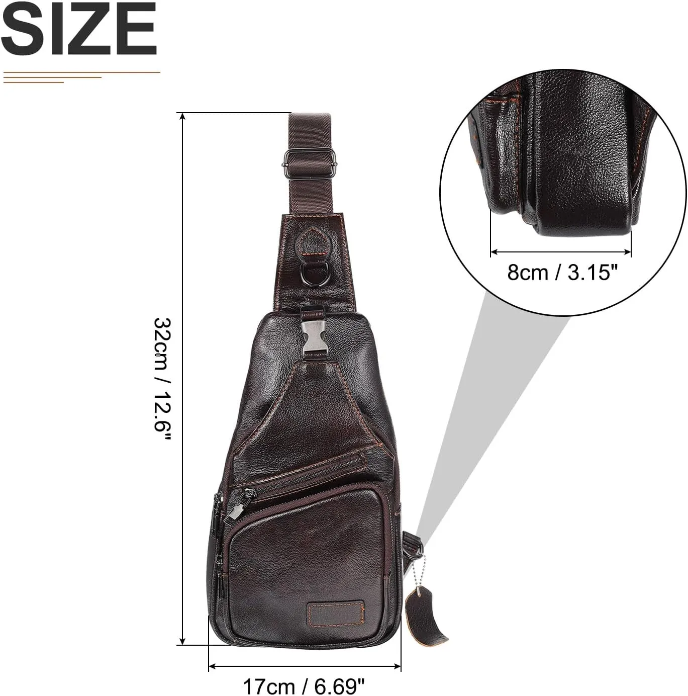 Genuine Leather Small Sling Bag - 6.69"x12.6" (LXH) Good for Men and Women Hiking Travel - Multipurpose Casual Small Packs Crossbody Chest Bag Backpack Coffee