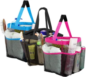 GGone 3 Pack Mesh Shower Caddy,Portable Quick Dry Hanging Tote Storage Bag Bath Organizers with 9 Large Pockets for Shampoo, Soap and Other Bathroom Accessories - Black, Blue, Pink