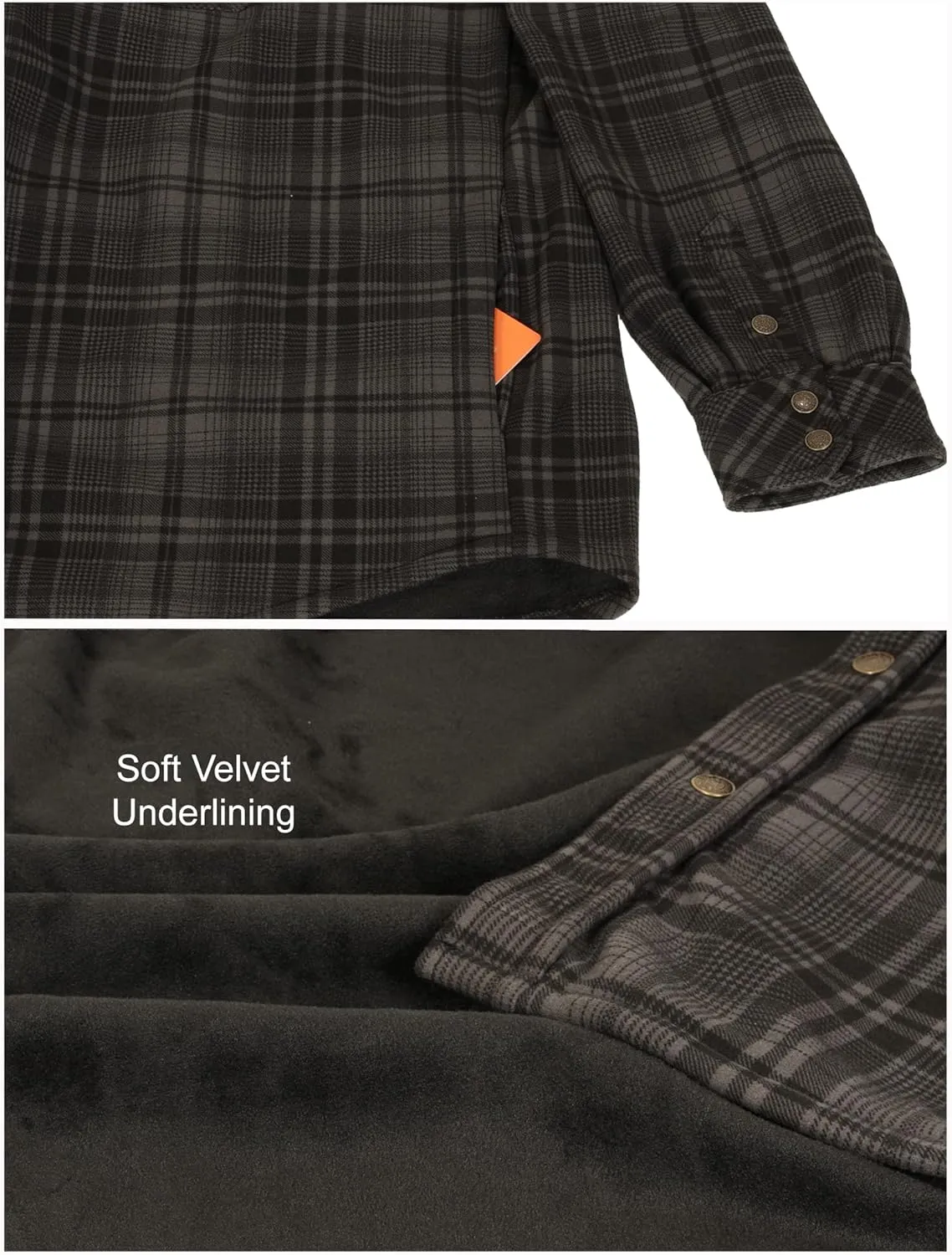 Gioberti Mens Checkered Flannel Jacket With Velvet Underlining