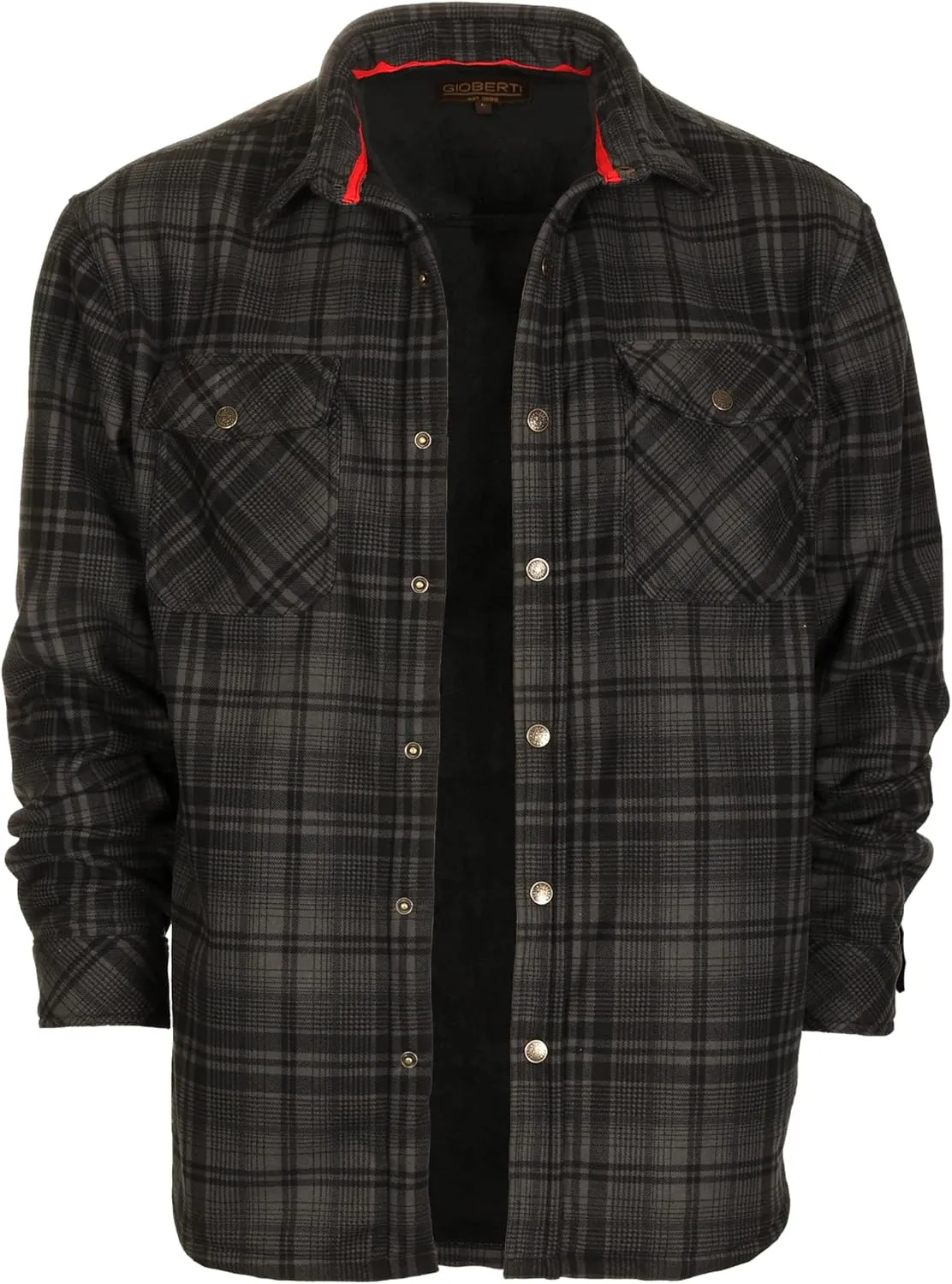 Gioberti Mens Checkered Flannel Jacket With Velvet Underlining
