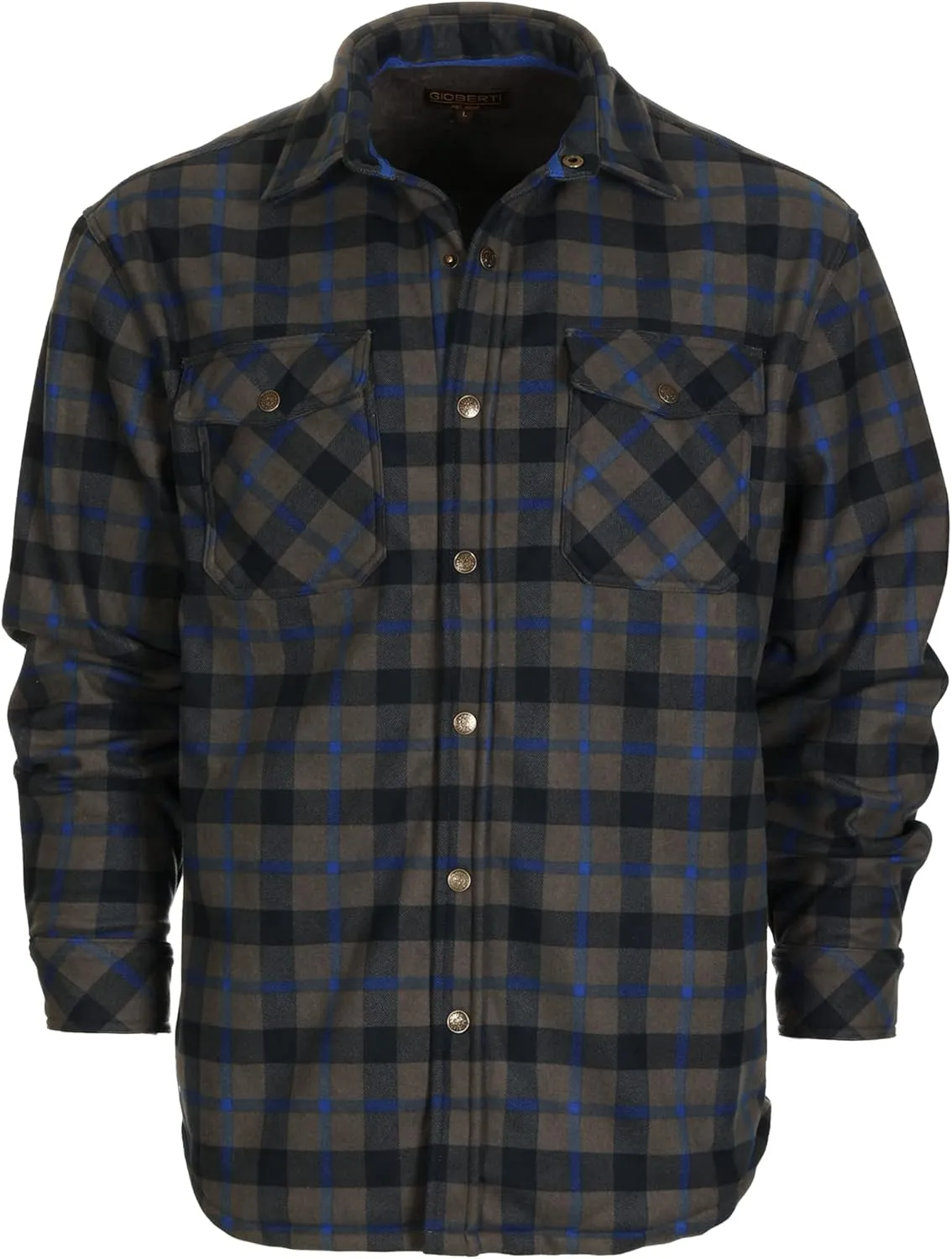 Gioberti Mens Checkered Flannel Jacket With Velvet Underlining