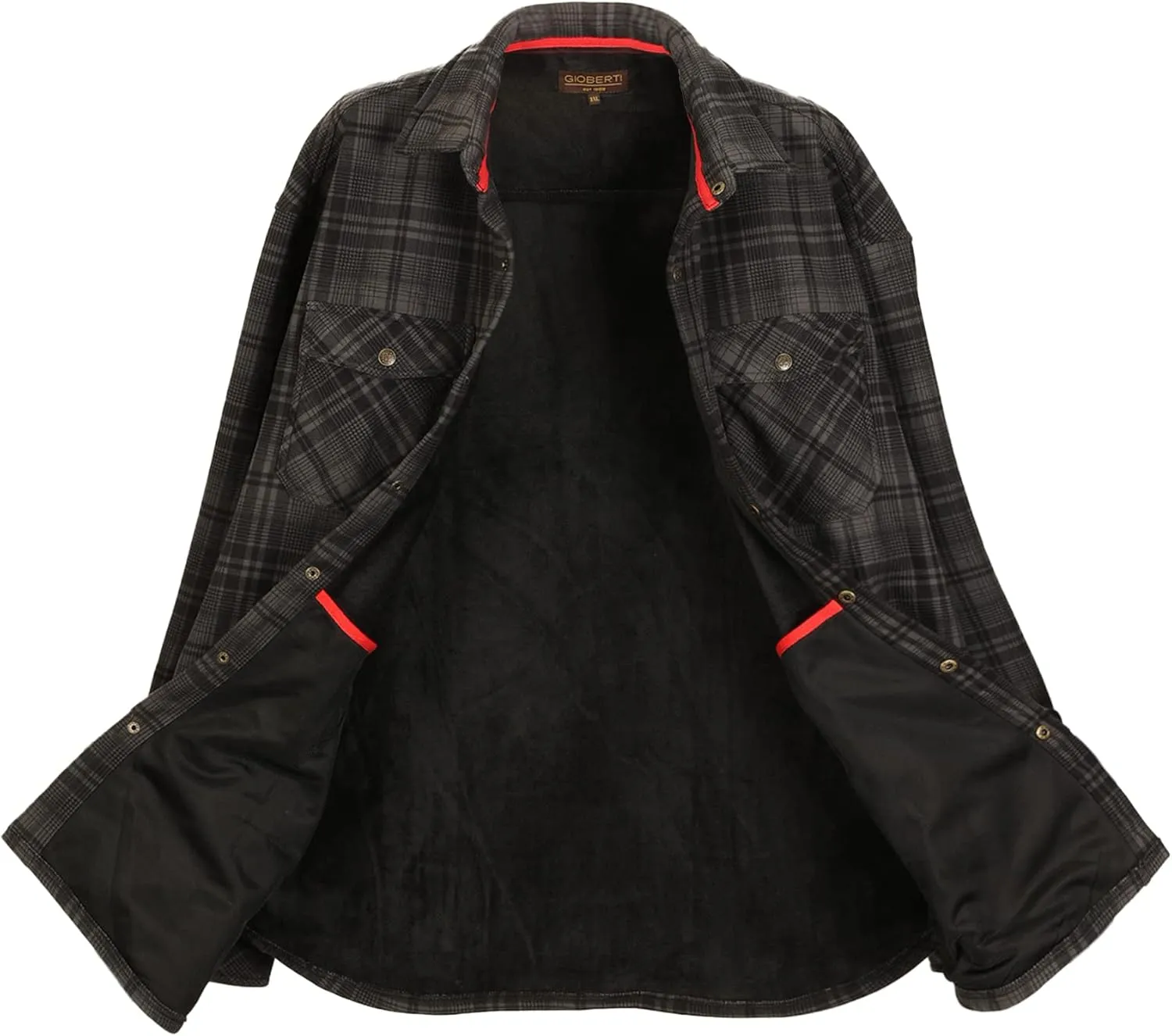 Gioberti Mens Checkered Flannel Jacket With Velvet Underlining