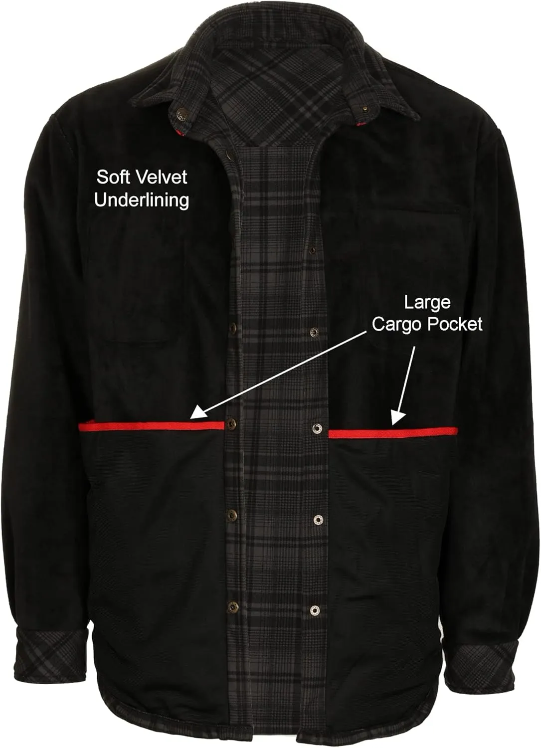 Gioberti Mens Checkered Flannel Jacket With Velvet Underlining