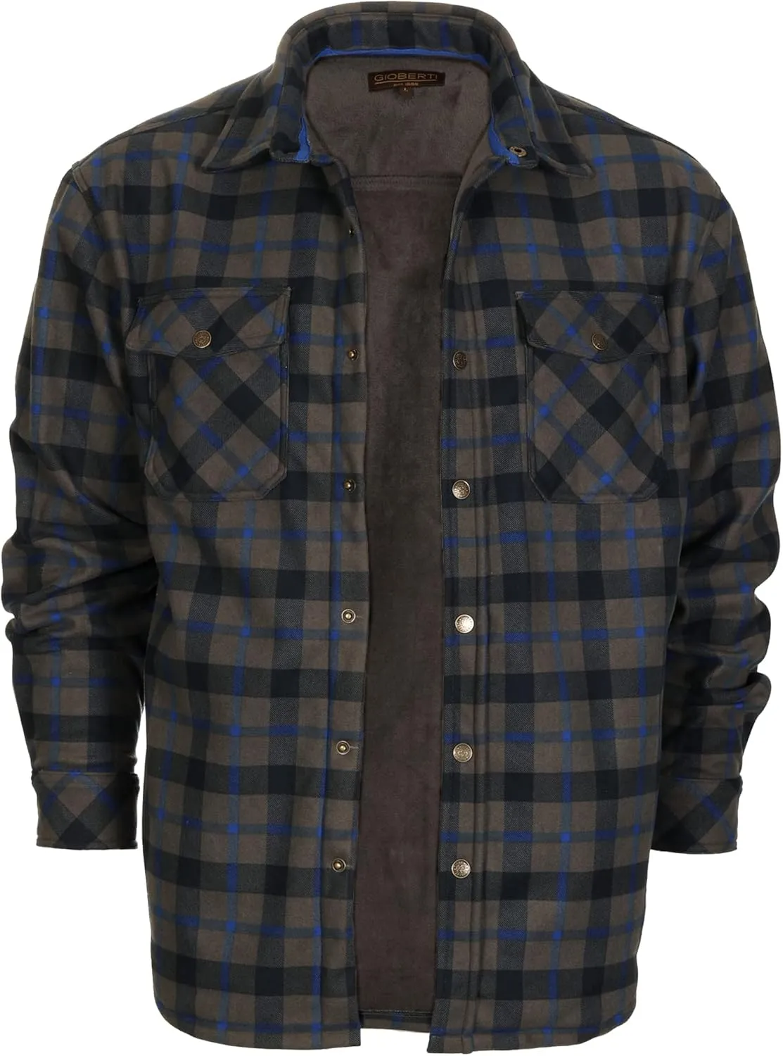 Gioberti Mens Checkered Flannel Jacket With Velvet Underlining
