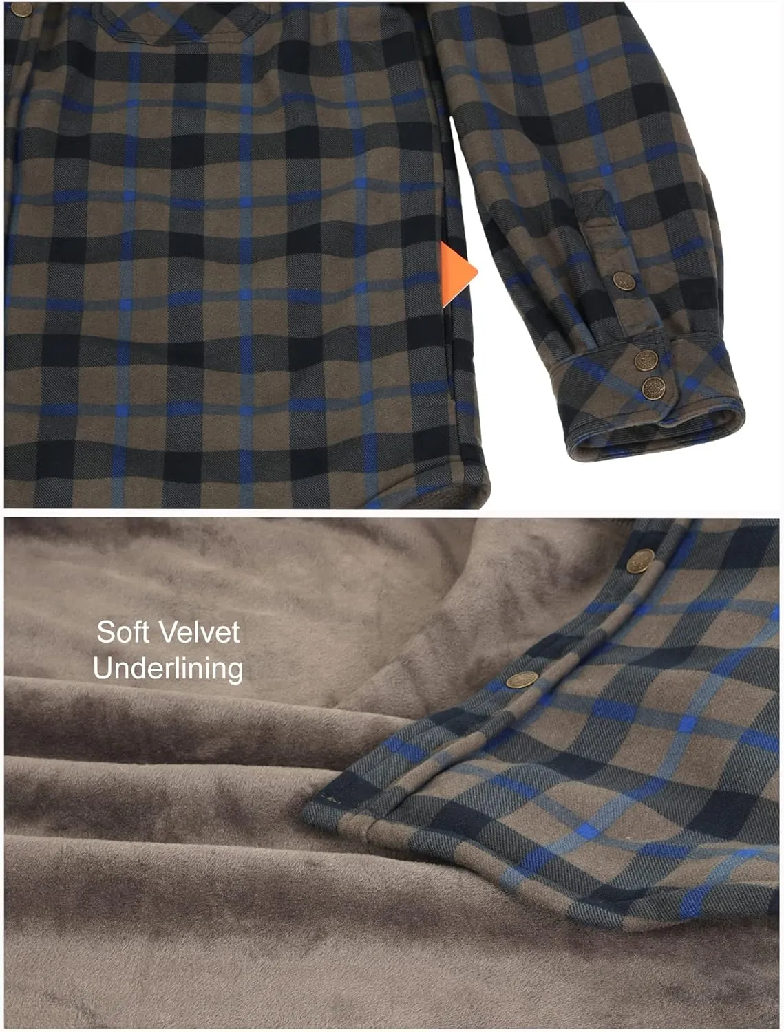 Gioberti Mens Checkered Flannel Jacket With Velvet Underlining
