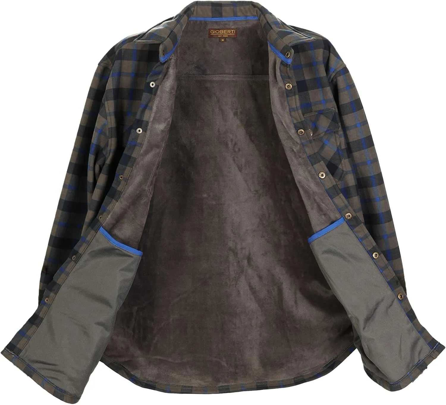 Gioberti Mens Checkered Flannel Jacket With Velvet Underlining