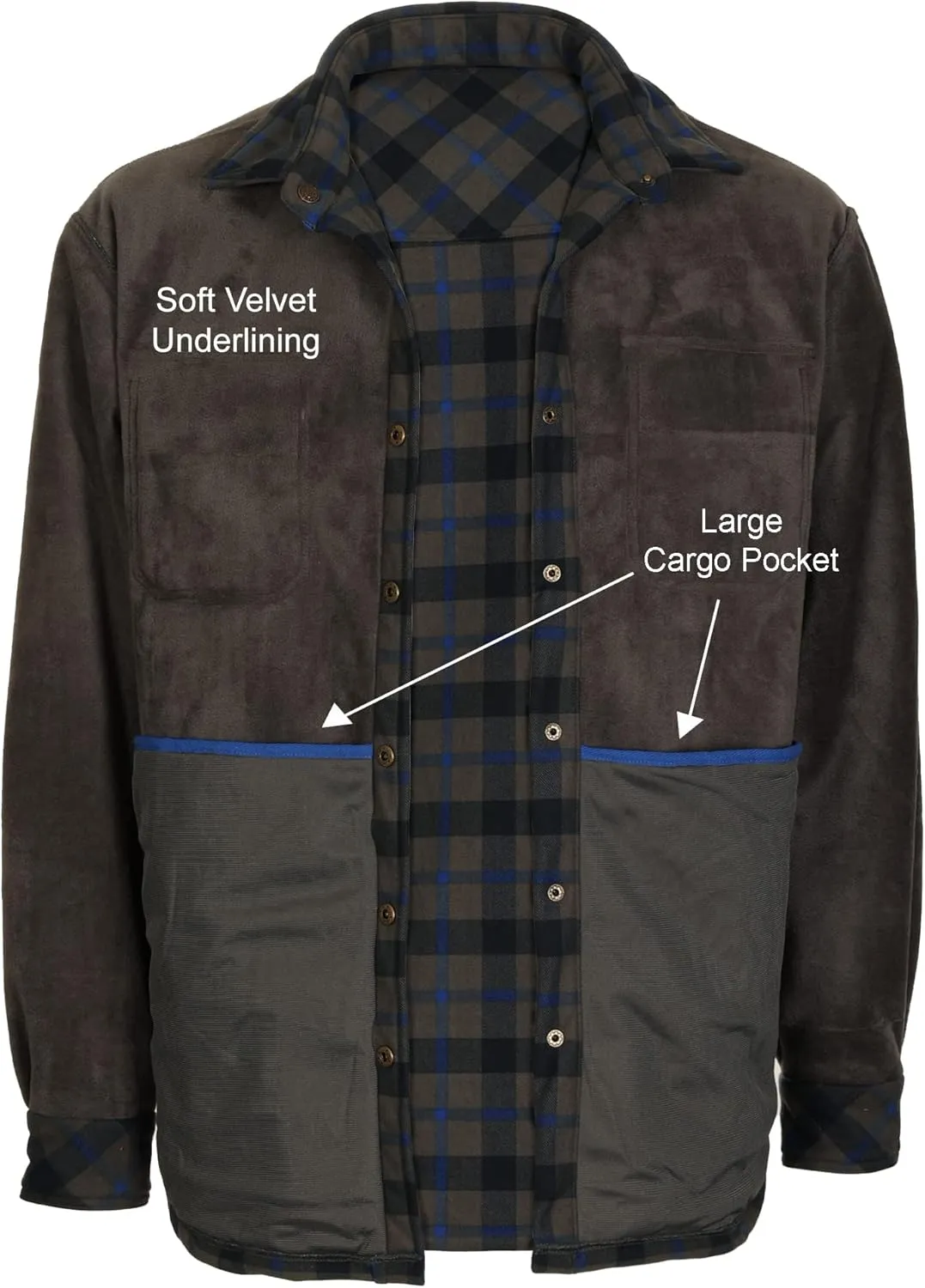 Gioberti Mens Checkered Flannel Jacket With Velvet Underlining