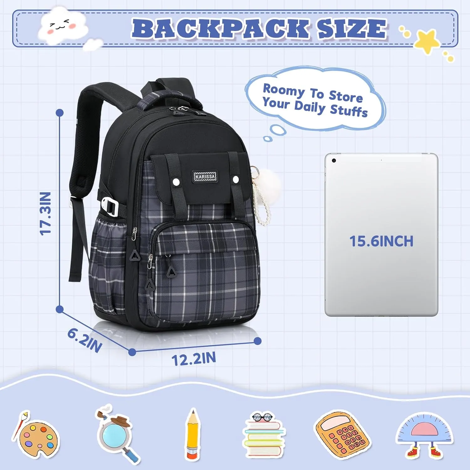 Girls Backpack, Ideal School Backpack for Girls from Elementary to Teen Years, Kawaii Bookbag Cute Large Capacity