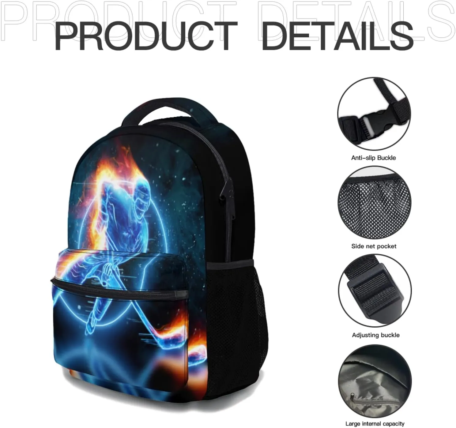 Giwawa Ice Hockey Backpack- Red Fire Player School Shoulder Bags with Multi Pockets for Teens Men Boys Girls Hiking Travel Laptop- Casual Large Capacity Sports Kids Bookbag