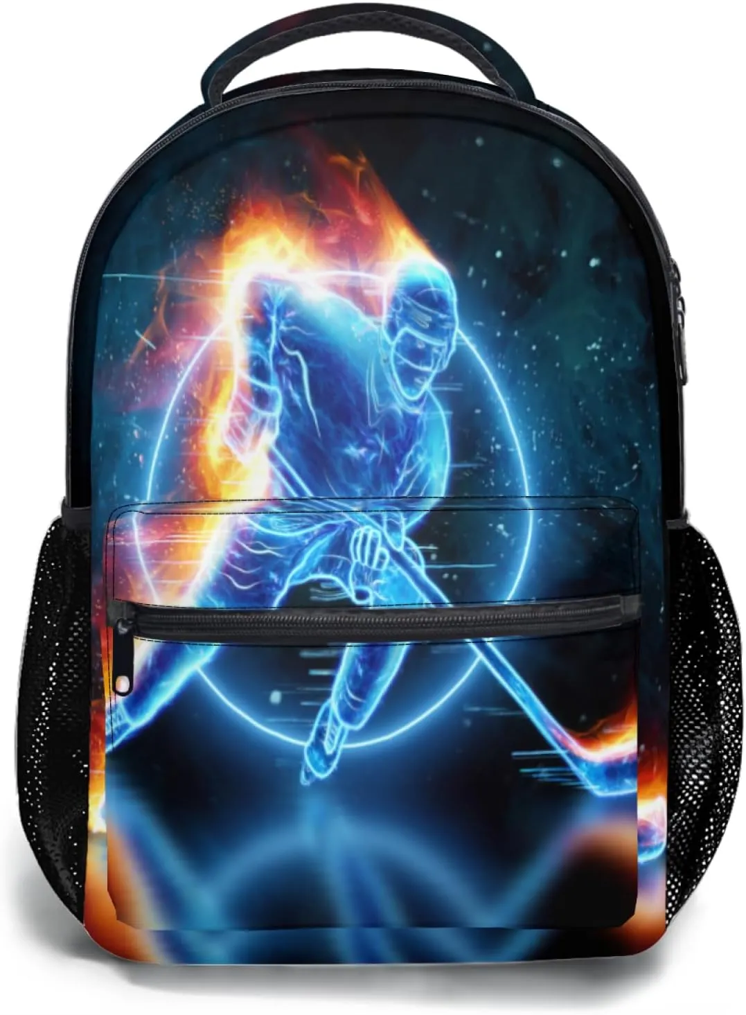 Giwawa Ice Hockey Backpack- Red Fire Player School Shoulder Bags with Multi Pockets for Teens Men Boys Girls Hiking Travel Laptop- Casual Large Capacity Sports Kids Bookbag