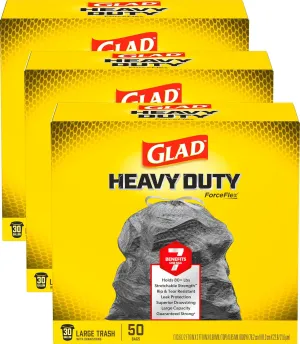 Glad ForceFlex Heavy Duty Large Trash Bags, Hold 80  lb, 30 Gal, 50 Ct, Pack of 3 (Package May Vary)