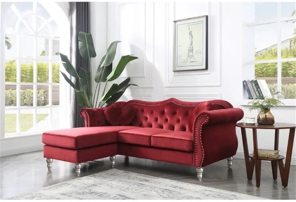 Glory Furniture Hollywood Velvet Sofa Chaise in Burgundy