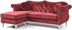 Glory Furniture Hollywood Velvet Sofa Chaise in Burgundy