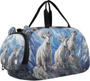 Goats Mountains Duffle Bag for Toddler Girls Boys, Sports Gym Bag with Shoe Compartments, Kids Travel Overnight Weekender Shoulder Bag