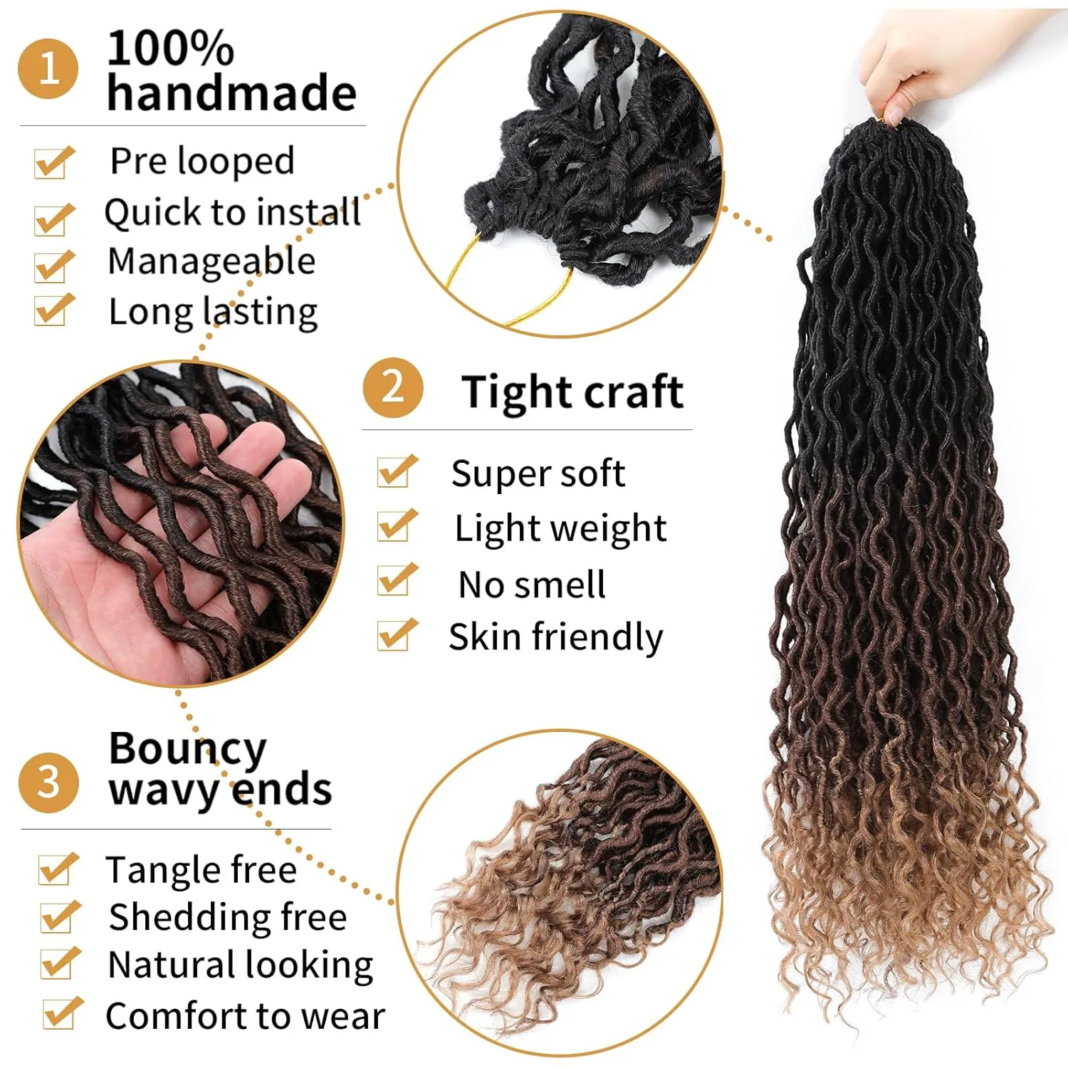 Goddess Locs Crochet Hair 18 Inch 6 Packs Ombre Faux Locs Crochet Hair For Black Women Pre Looped Faux Locs With Curly Ends(1B/30/27, 18 Inch, 6 Packs)