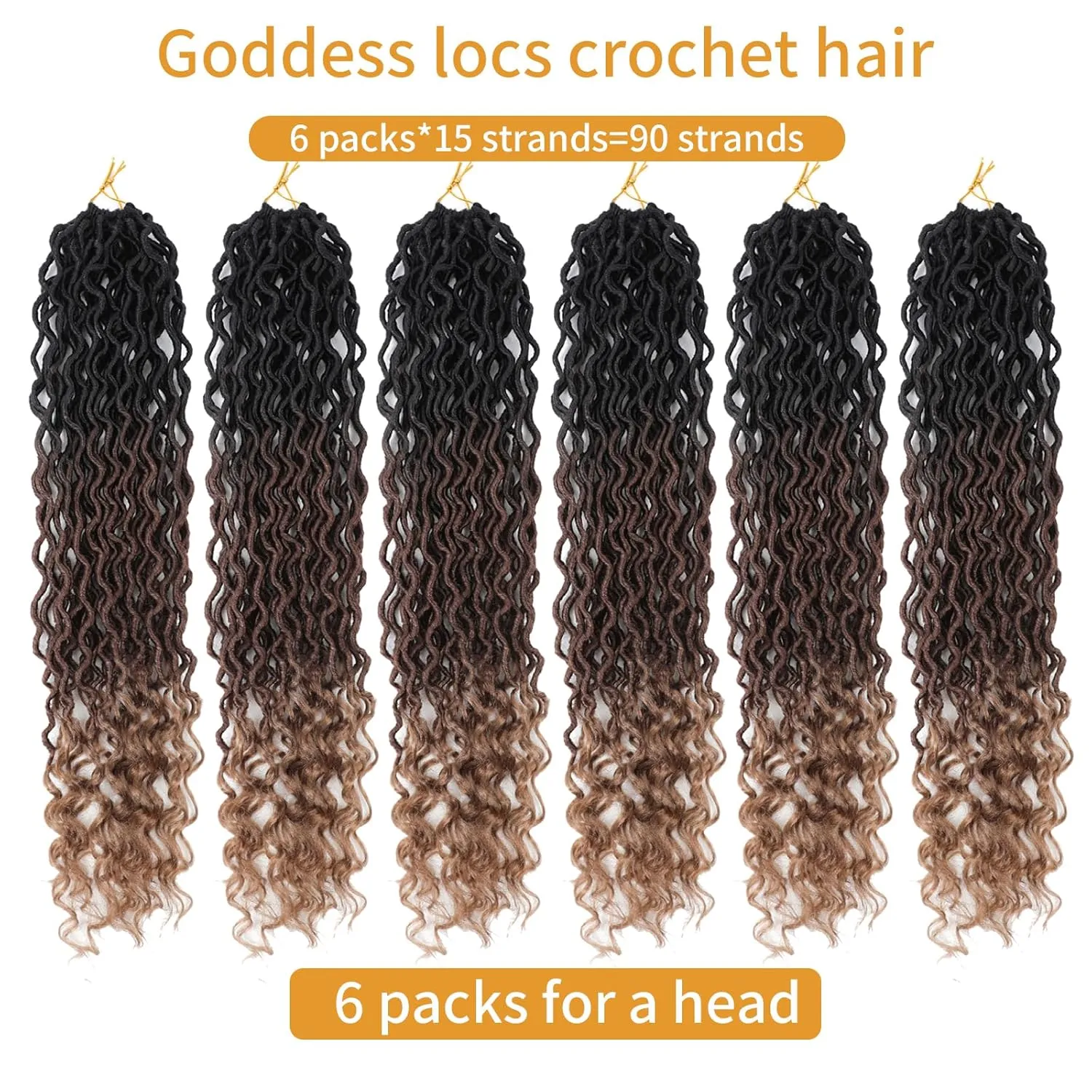 Goddess Locs Crochet Hair 18 Inch 6 Packs Ombre Faux Locs Crochet Hair For Black Women Pre Looped Faux Locs With Curly Ends(1B/30/27, 18 Inch, 6 Packs)