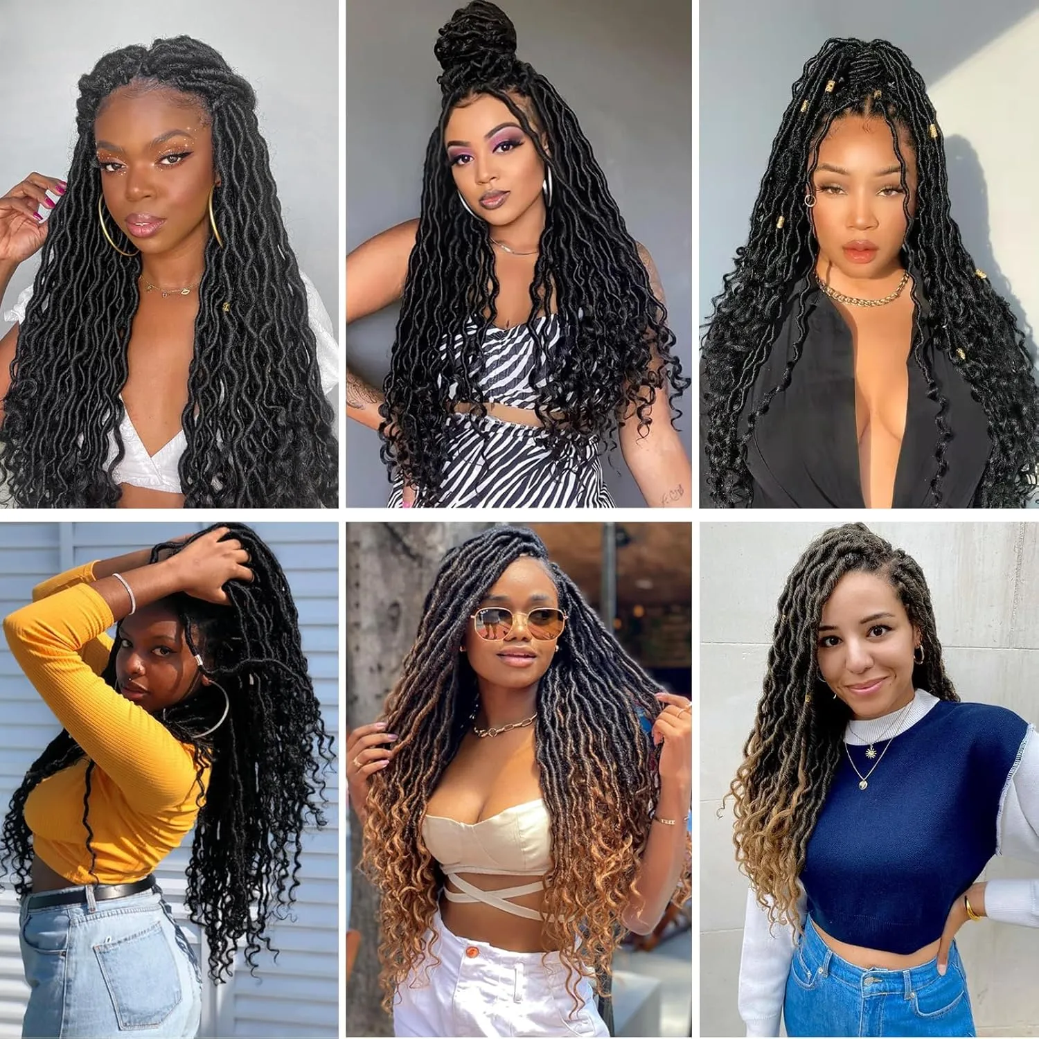 Goddess Locs Crochet Hair 18 Inch 6 Packs Ombre Faux Locs Crochet Hair For Black Women Pre Looped Faux Locs With Curly Ends(1B/30/27, 18 Inch, 6 Packs)